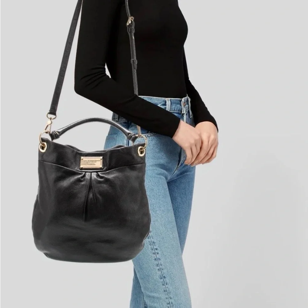 Marc by Marc Jacob’s Black Leather Hobo Shoulder Crossbody Bag with gold accents